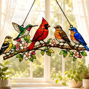 Birds Acrylic Suncatcher, Colorful Art Window Hanging, Boho Home Decor, Gift