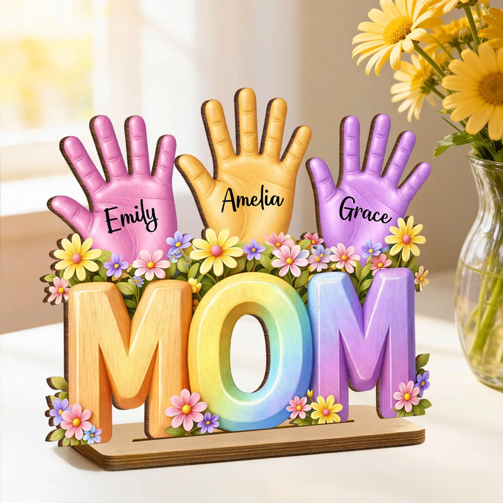 Personalized Hand Print 2-Layered Wooden Plaque -Gift For Mom Wife