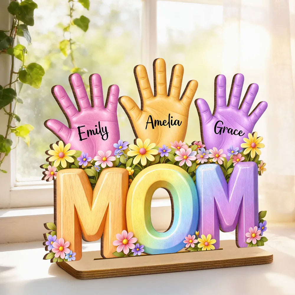 Personalized Hand Print 2-Layered Wooden Plaque -Gift For Mom Wife