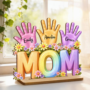 Personalized Hand Print 2-Layered Wooden Plaque -Gift For Mom Wife