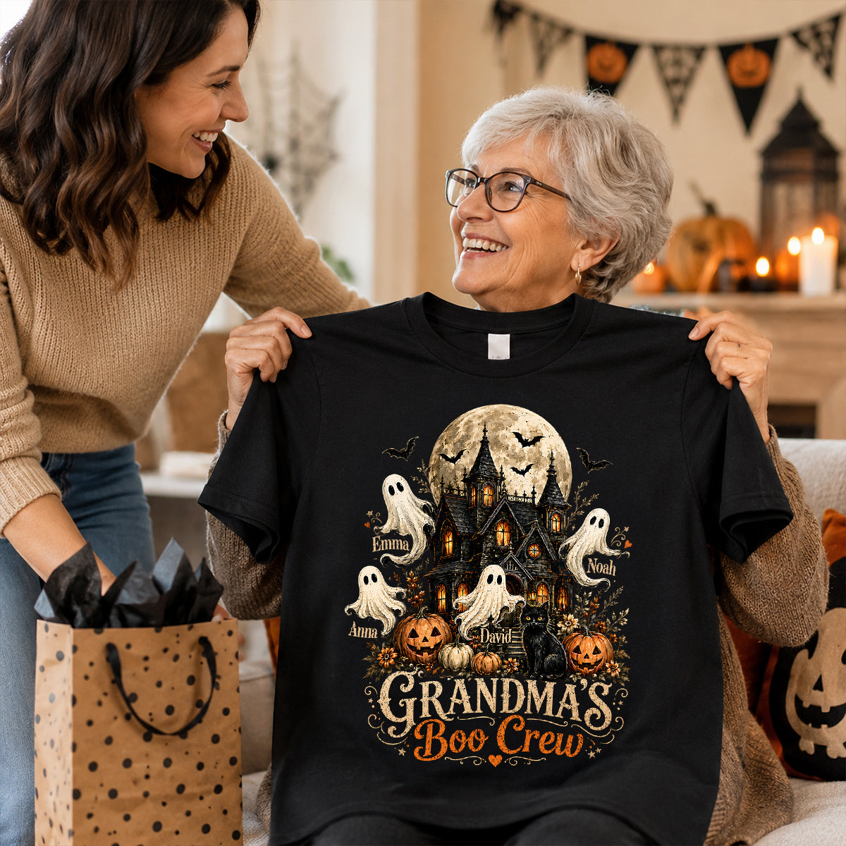Personalized Classic Tee, Grandma's Boo Crew Haunted House Halloween, Unique Gift for Grandma