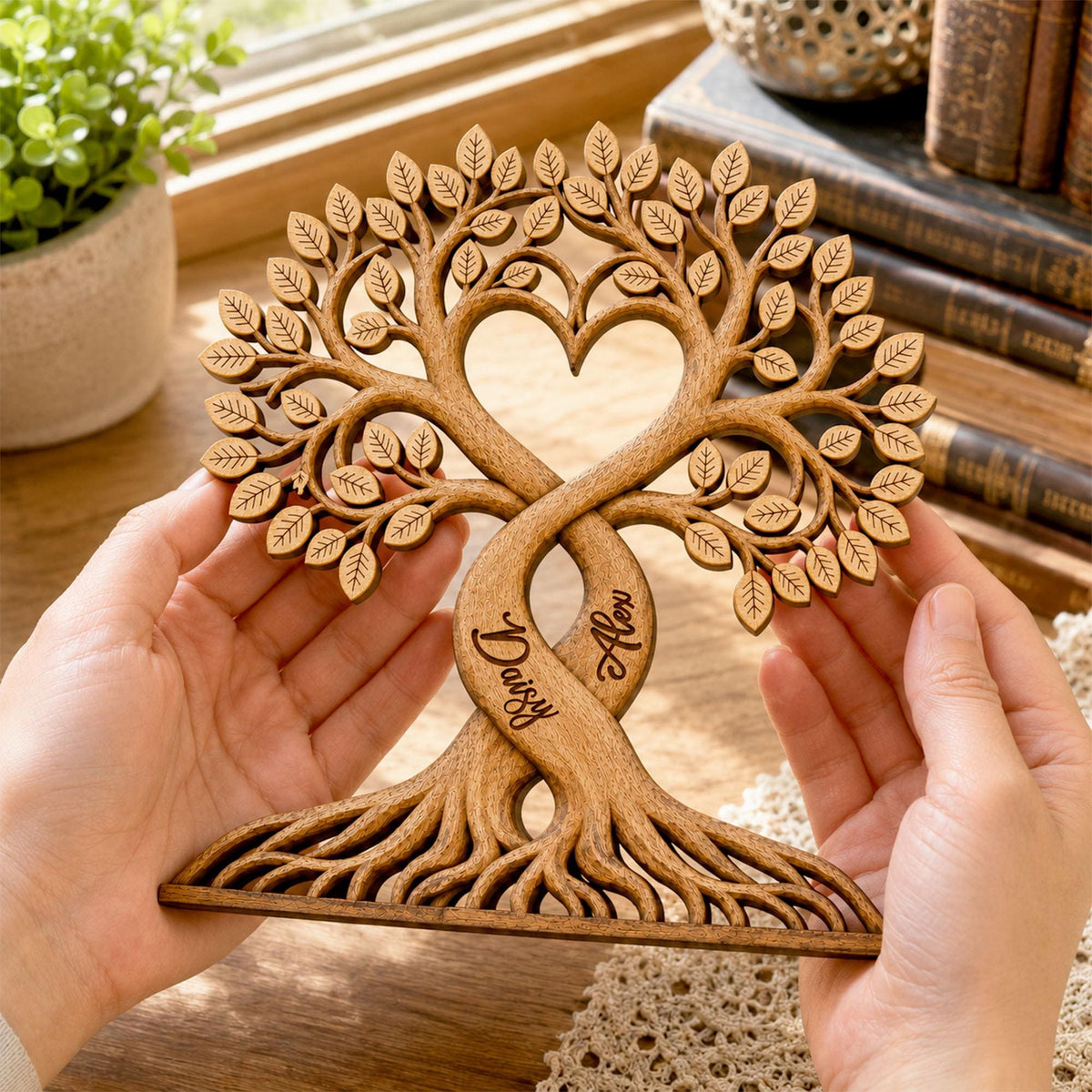Personalized Heart Tree Wooden Plaque  - Gift For Anniversary Lovers