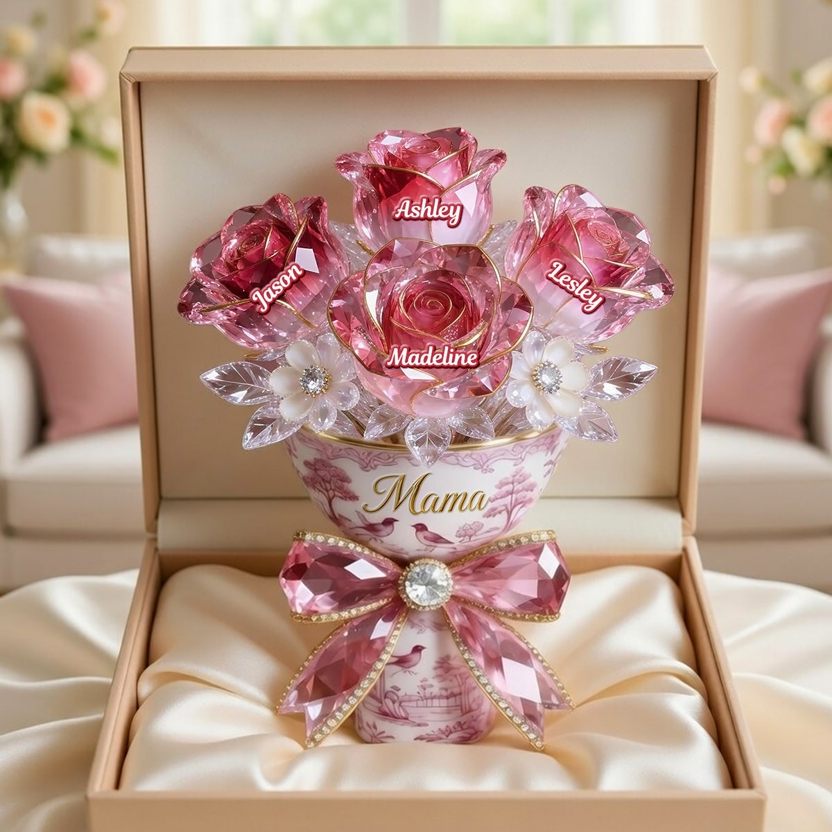 Personalized Flower Bouquet Acrylic Plaque - Gift For Mom/Nana