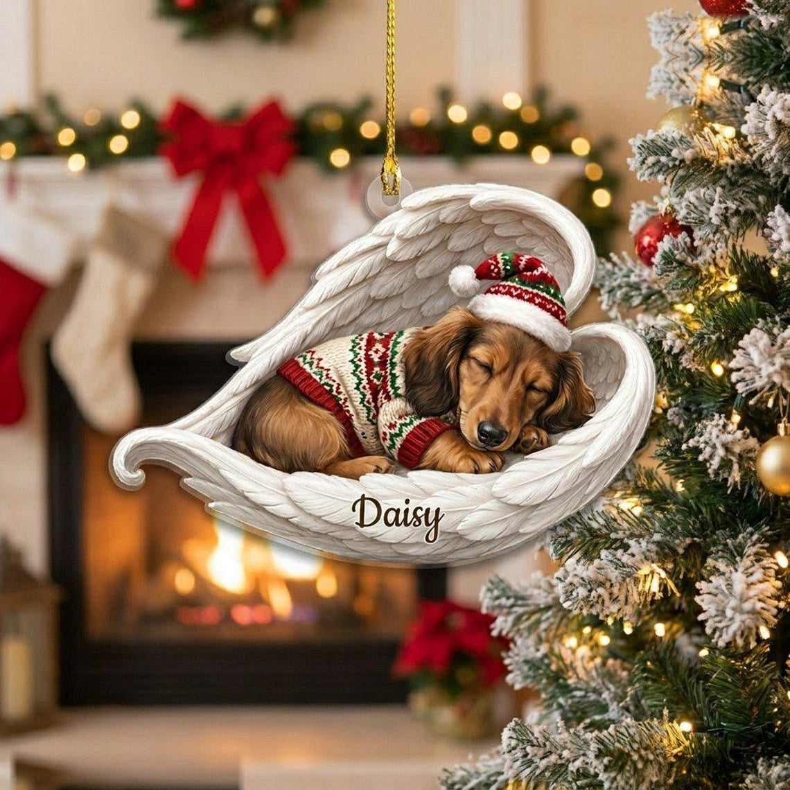 Personalized Angel Dog Acrylic Ornament, 6 Puppy Styles Available, Sleeping Pet Memorial Gift, Custom Christmas Keepsake for Dog Lovers, Pet Home Decor
