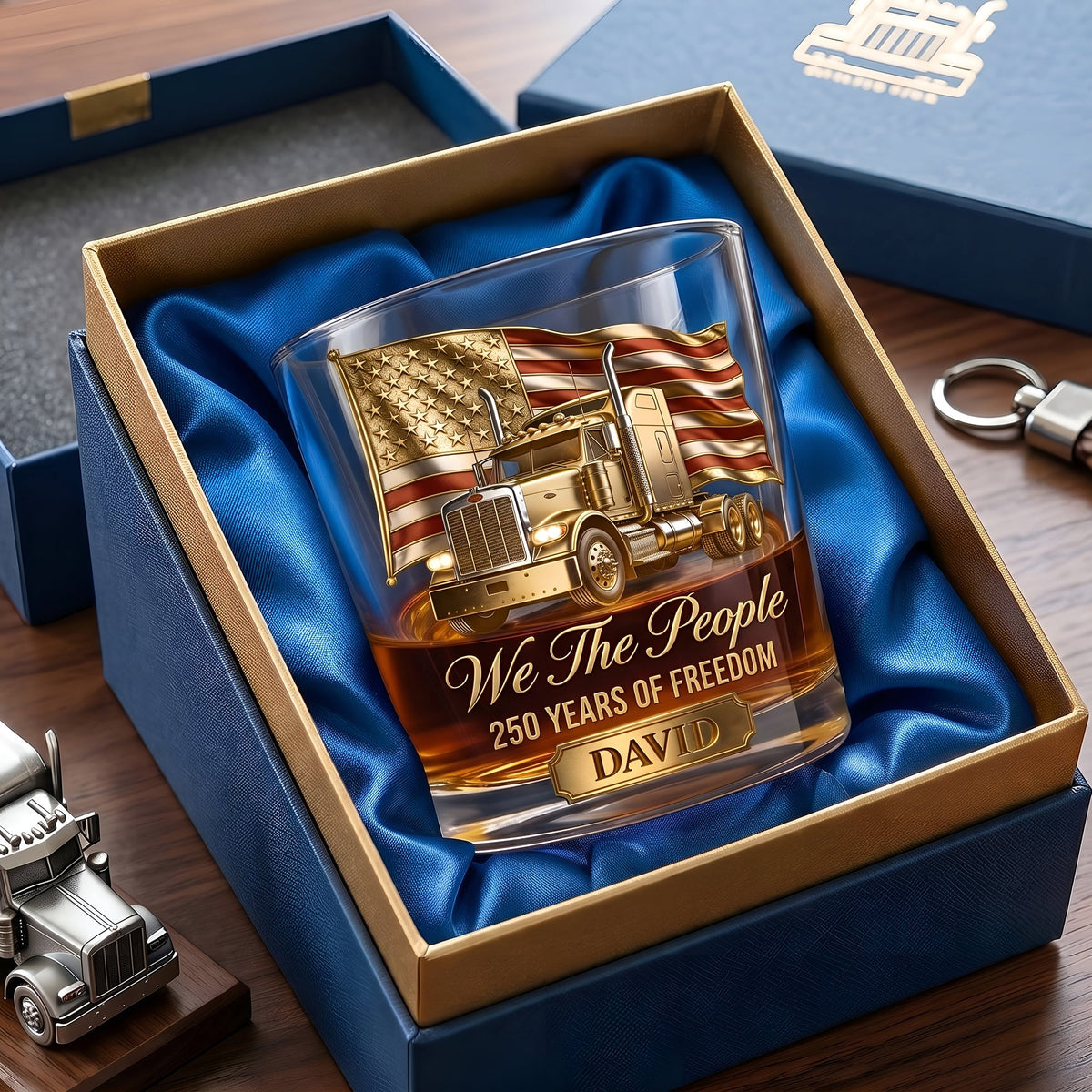 250 Years Of Freedom Round Glass - Personalized Gifts For Trucker Lovers