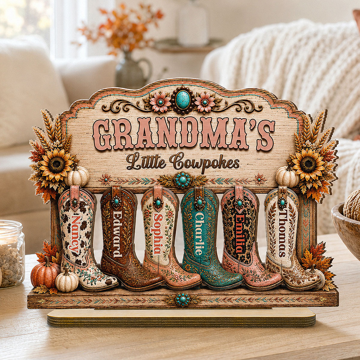 Grandma's Little Cowpokes 2D Flat - Personalized Wooden Plaque - Fall Season Decoration