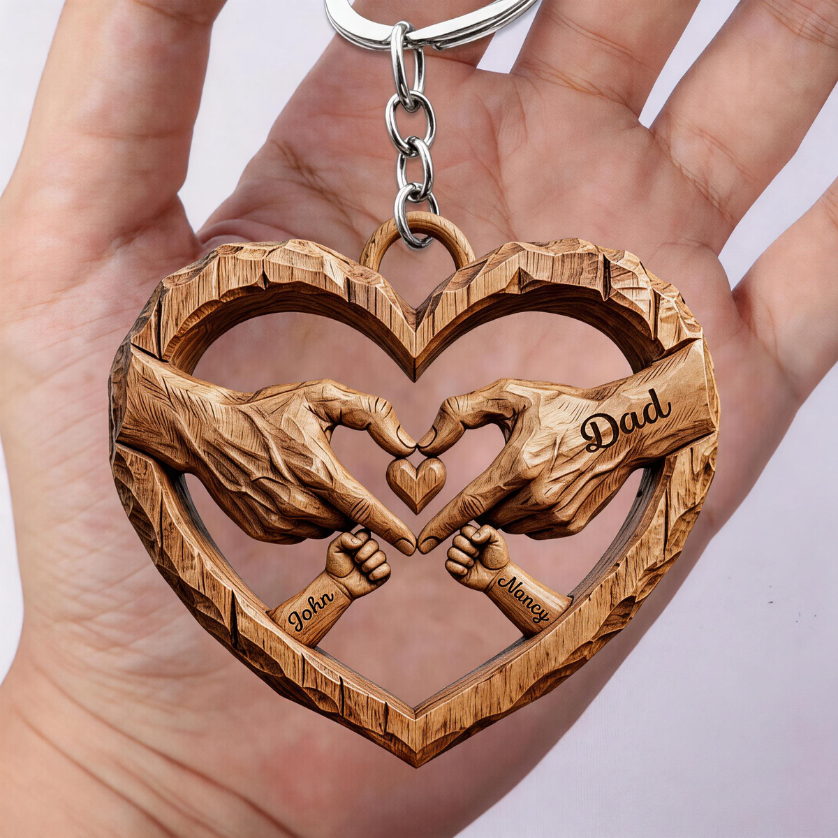 Dad Fist Bump Heart Keychain - Personalized Gifts For Dad