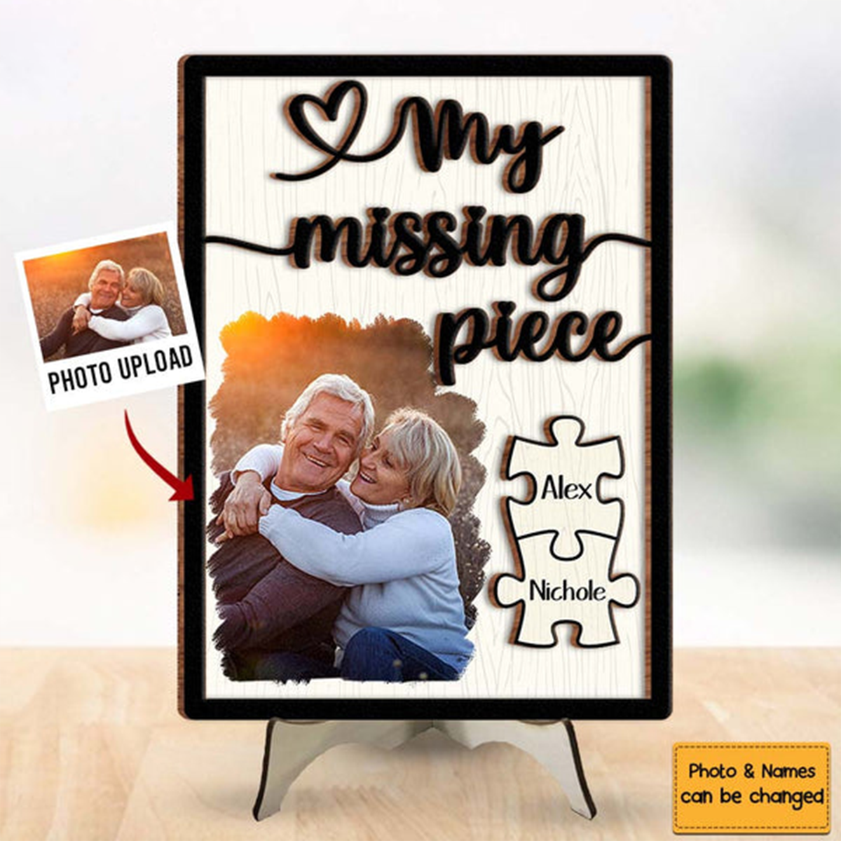 Gift For Couple My Missing Piece 2 Layered Wooden Plaque