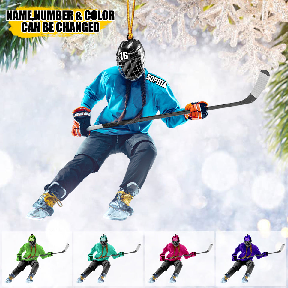 Personalized Female/Girl Woman Hockey Players Acrylic Christmas Ornament