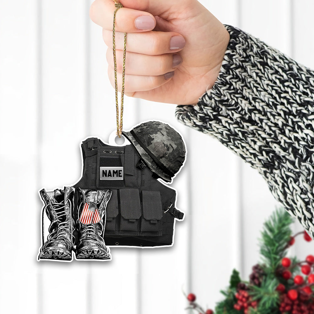 Personalized Ornament Military Veteran Uniform Tactical Combat Vest Combat Boots Helmet 2 Sides Flat Acrylic Ornament For Military Veteran