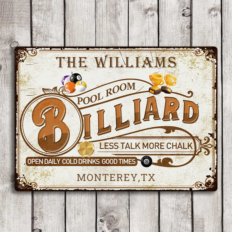 Personalized Billiard Pool Room Custom Classic Metal Signs