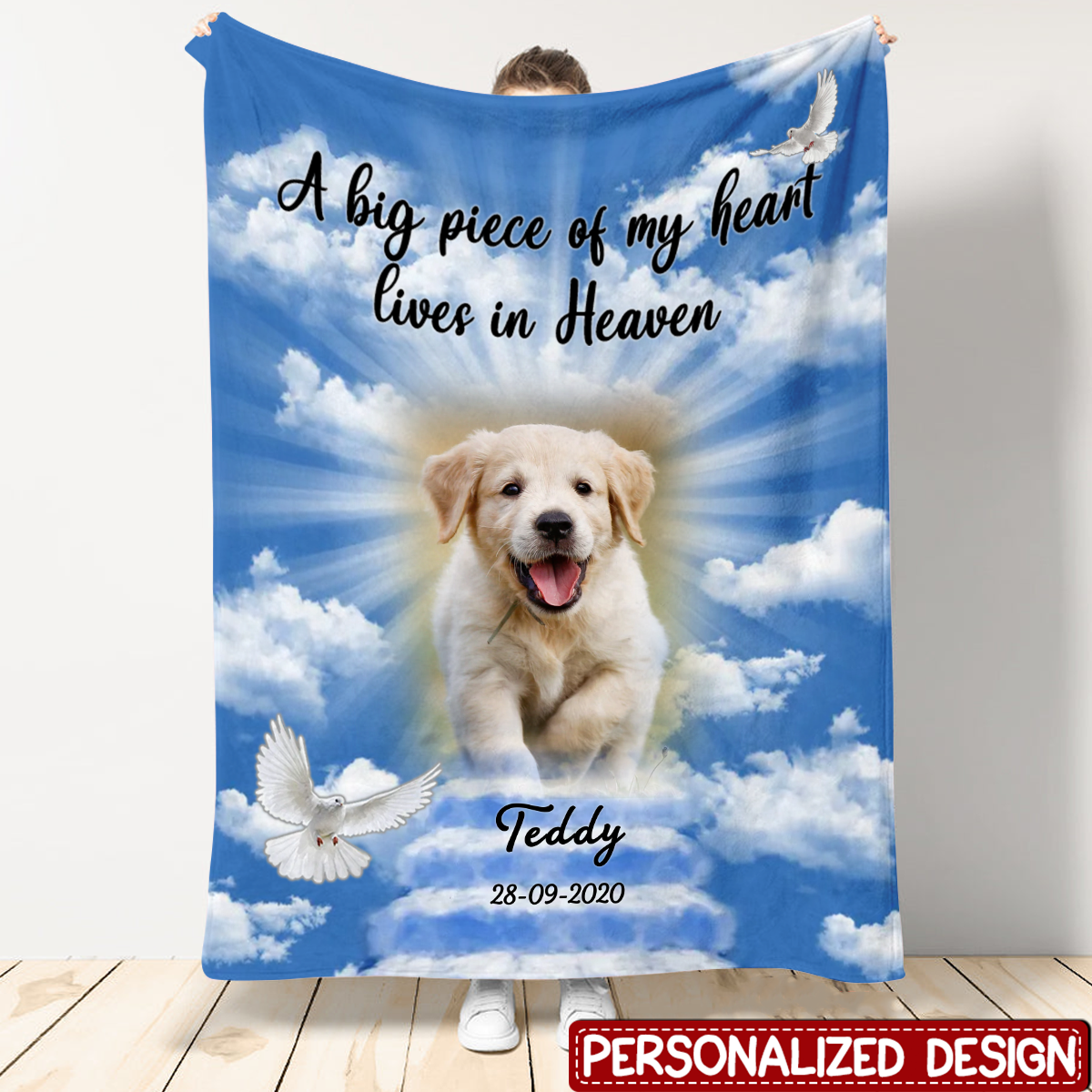 Dog Memorial Blanket - A Piece Of My Heart Lives In Heaven - Memorial Dog Gift