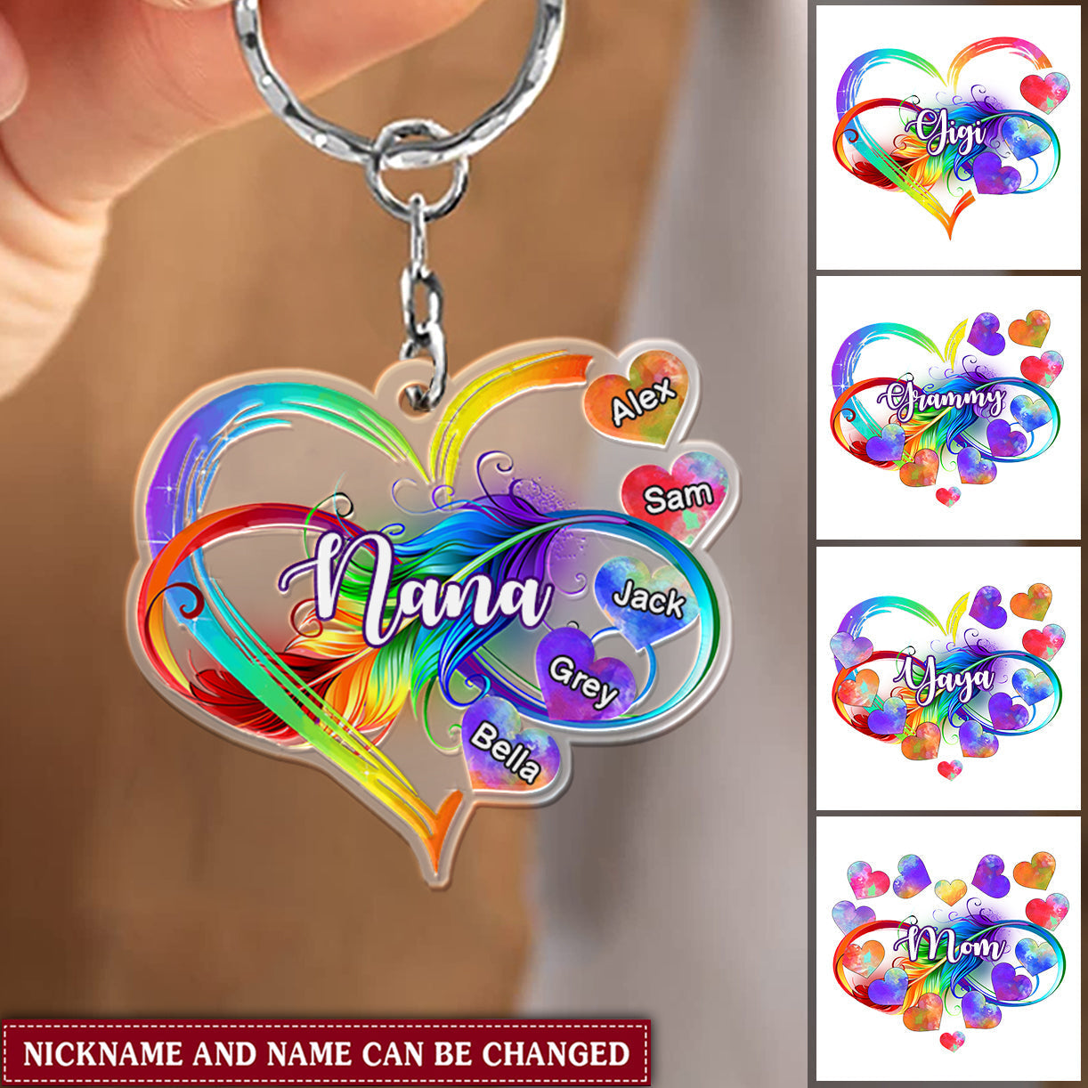 Customized Grandma Mom Heart Custom Nickname Names Mothers Day Familia Gift Acrylic Keychain