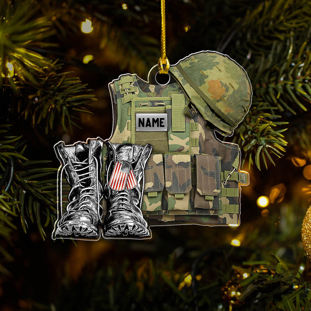 Personalized Ornament Military Veteran Uniform Tactical Combat Vest Combat Boots Helmet 2 Sides Flat Acrylic Ornament For Military Veteran