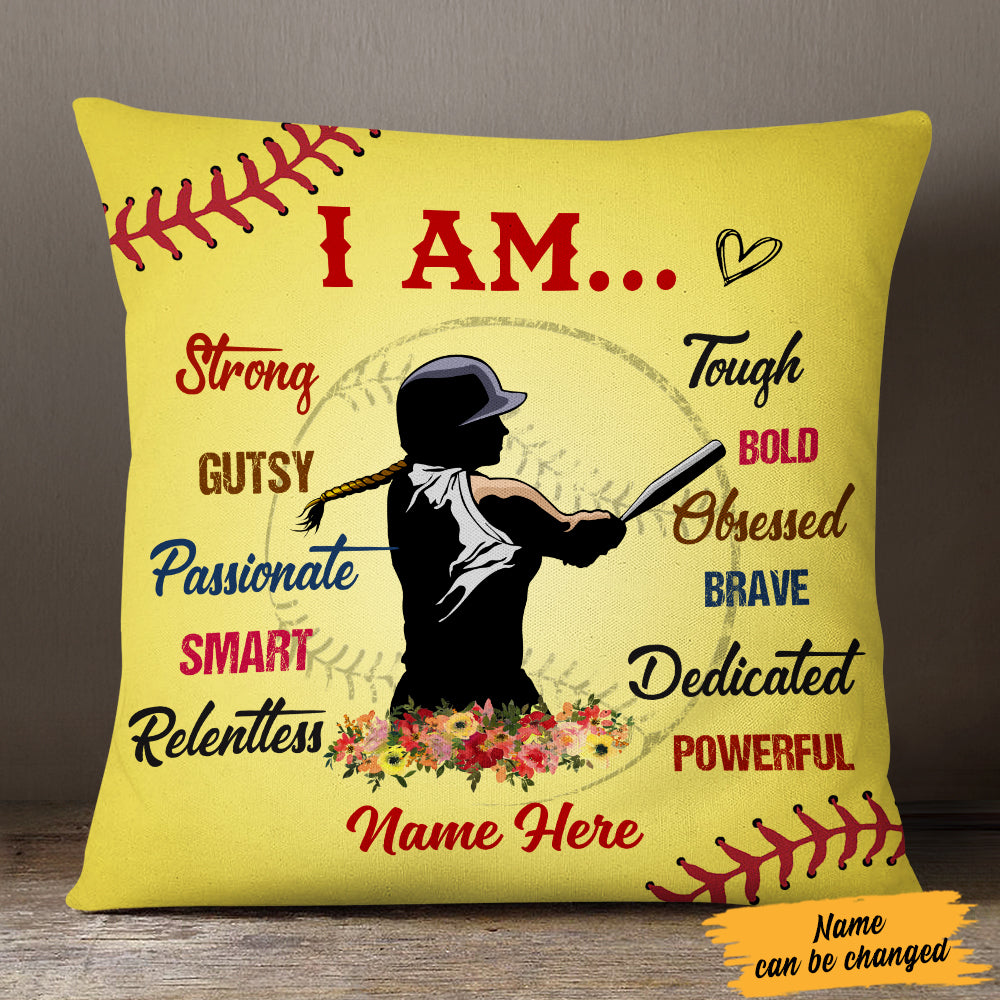 Personalized Love Softball Girl Pillow
