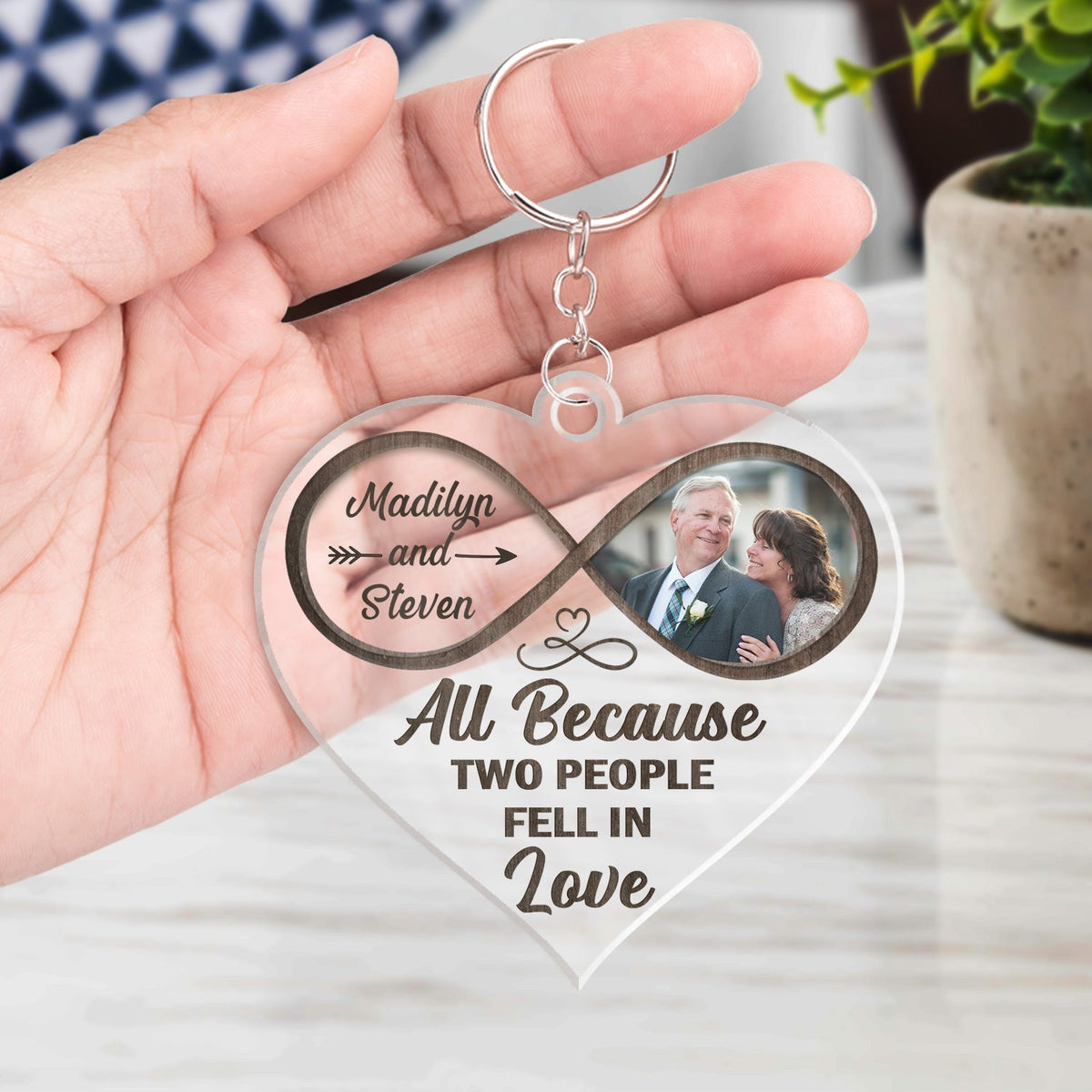 Custom Photo God Knew My Heart Needed You - Anniversary Gift For Couples - Personalized Custom Heart Shaped Acrylic Keychain