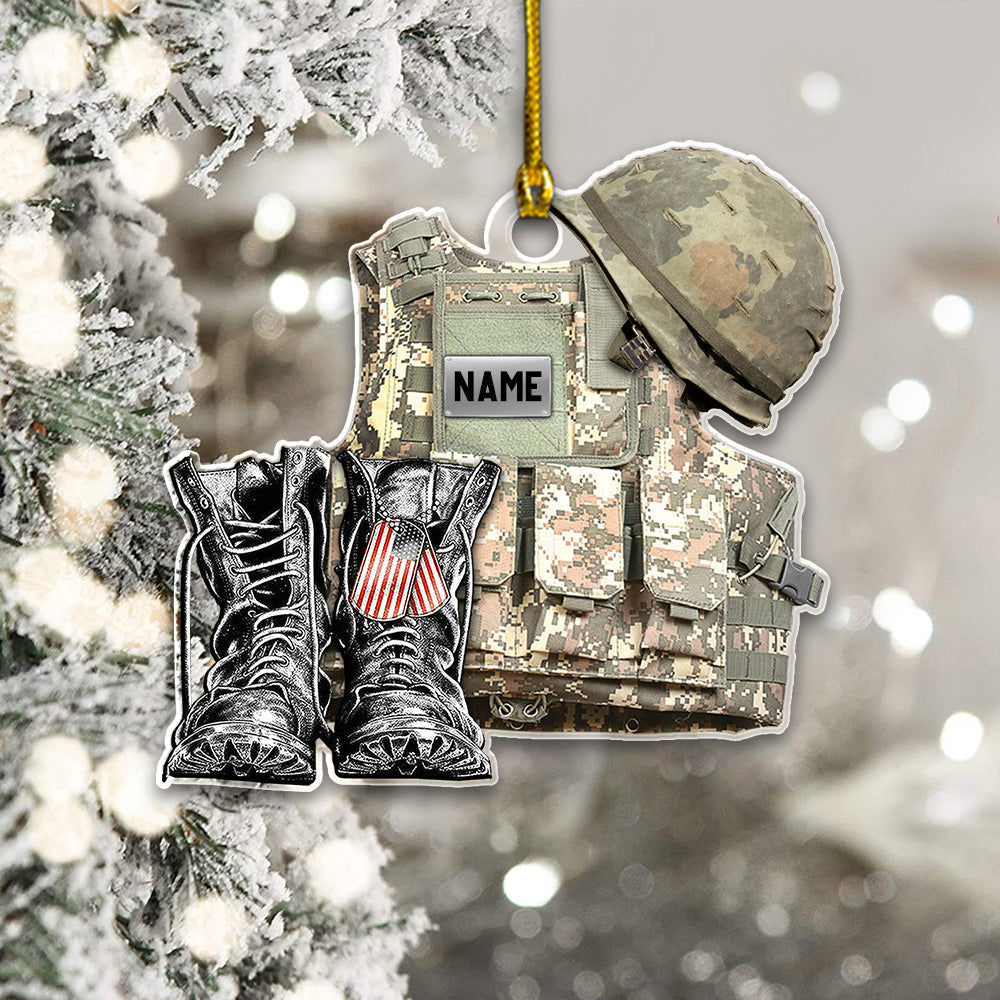 Personalized Ornament Military Veteran Uniform Tactical Combat Vest Combat Boots Helmet 2 Sides Flat Acrylic Ornament For Military Veteran