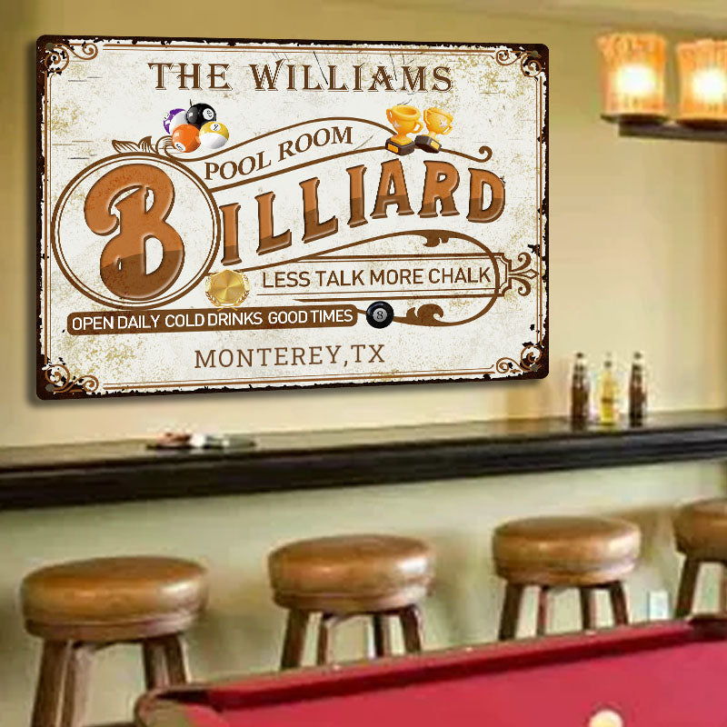 Personalized Billiard Pool Room Custom Classic Metal Signs