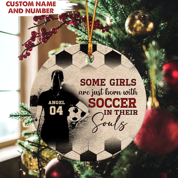 Some Boys/Girls Are Just Born With Soccer Personalized Circle Ceramic Ornament, Soccer In Their Soul