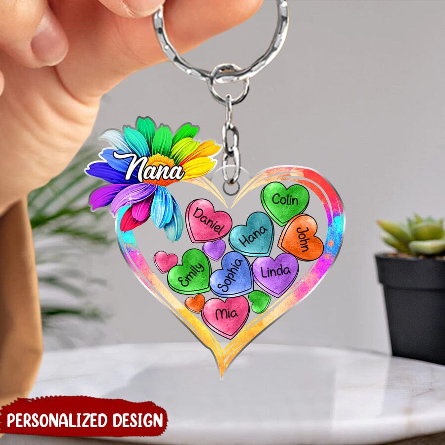 Colorful Sunflower Grandma Mom Heart Loads Of Love,  Personalized Acrylic Keychain