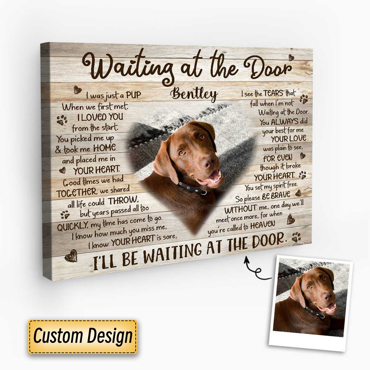 Waiting At The Door Dog Memorial Poster, Personalized Photo Dog Memorial Gifts, Pet Remembrance Gifts