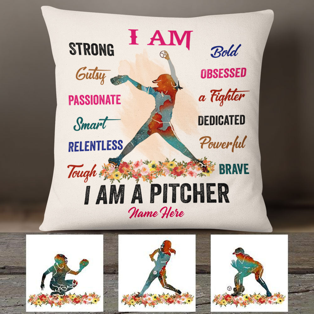 Personalized Softball Pillow - I AM STRONG