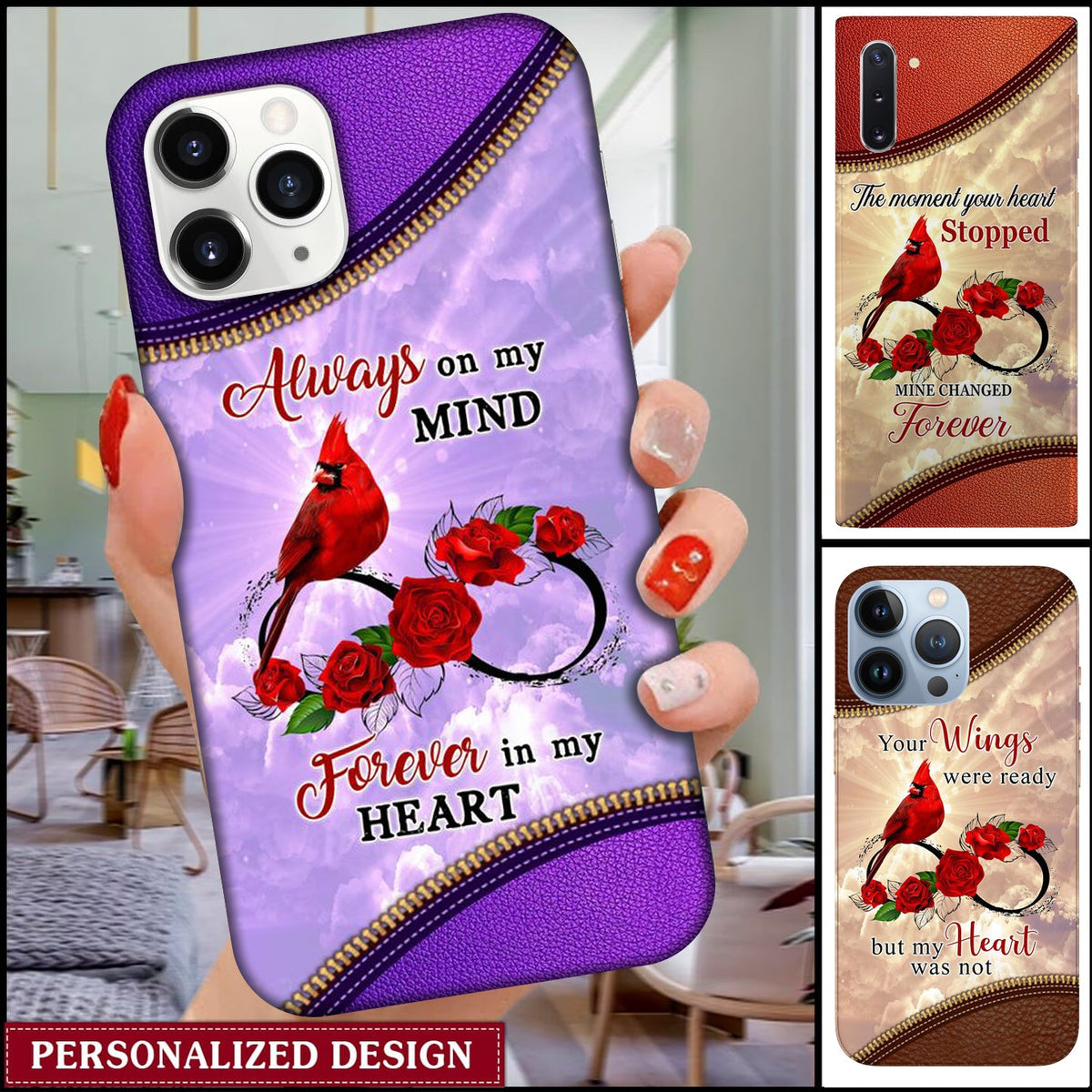 Personalized Family Loss Cardinal Rose Infinite Love Custom Name Date Memorial Gift Phone case