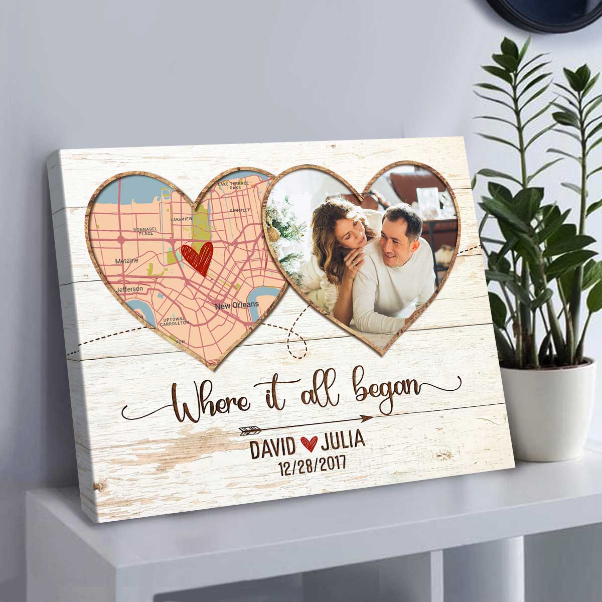 Where It All Began Map Gift, Custom Map Print with Photo, First Anniversary Gifts for Him, Personalized Map Location Poster