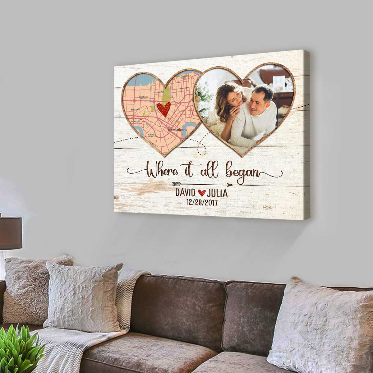 Where It All Began Map Gift, Custom Map Print with Photo, First Anniversary Gifts for Him, Personalized Map Location Poster