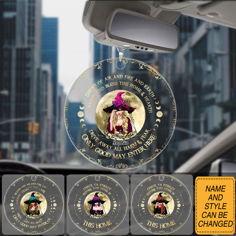 Custom Personalized Witch Round Car Hang Ornament - Gift Idea For Halloween/ Wicca Decor/Pagan Decor - Only Good May Enter Here