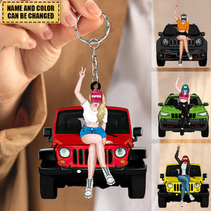 Custom Personalized Off-road Girl Car Acrylic Keychain - Gift For Off-road Lover