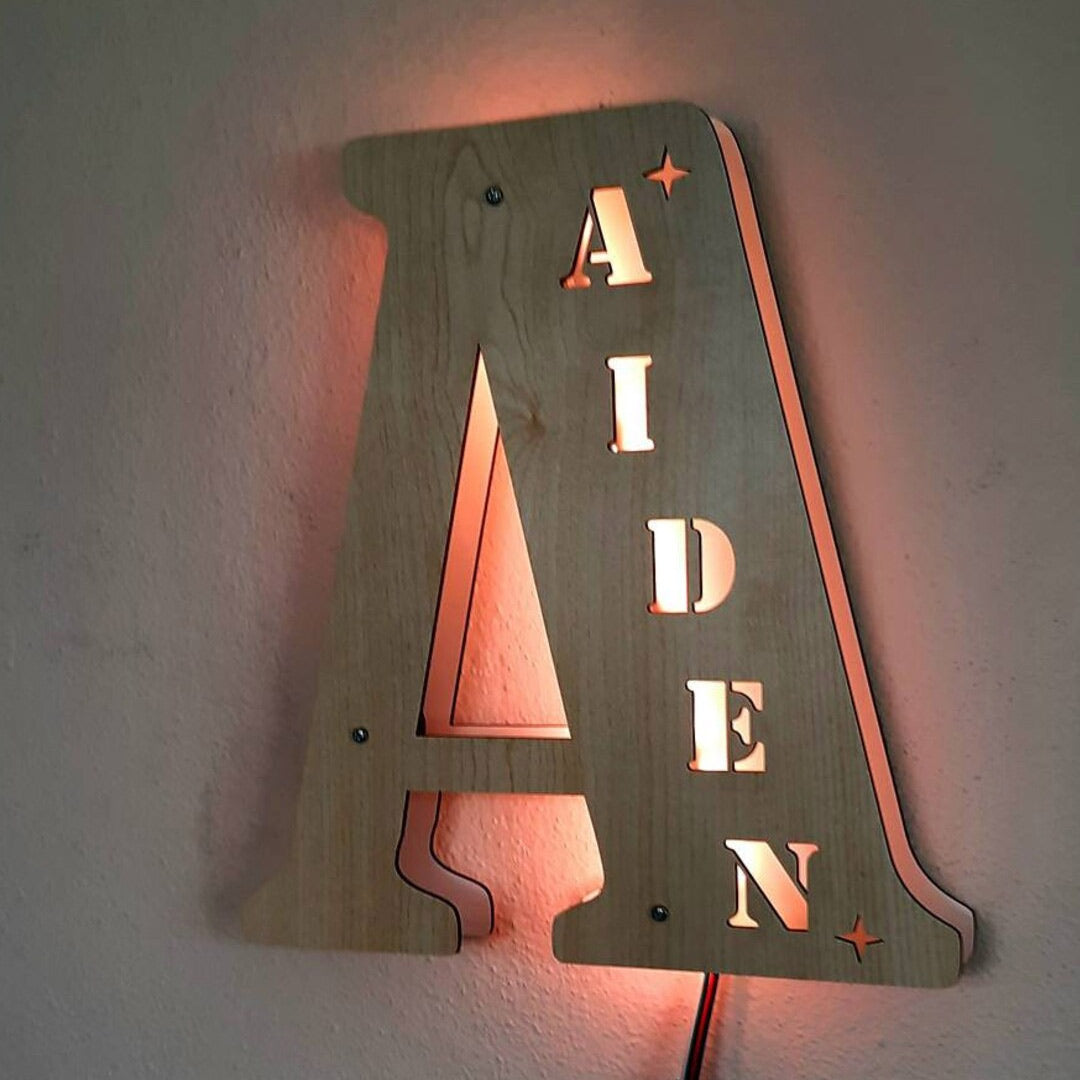 Custom Initial Letter Wooden Night Light