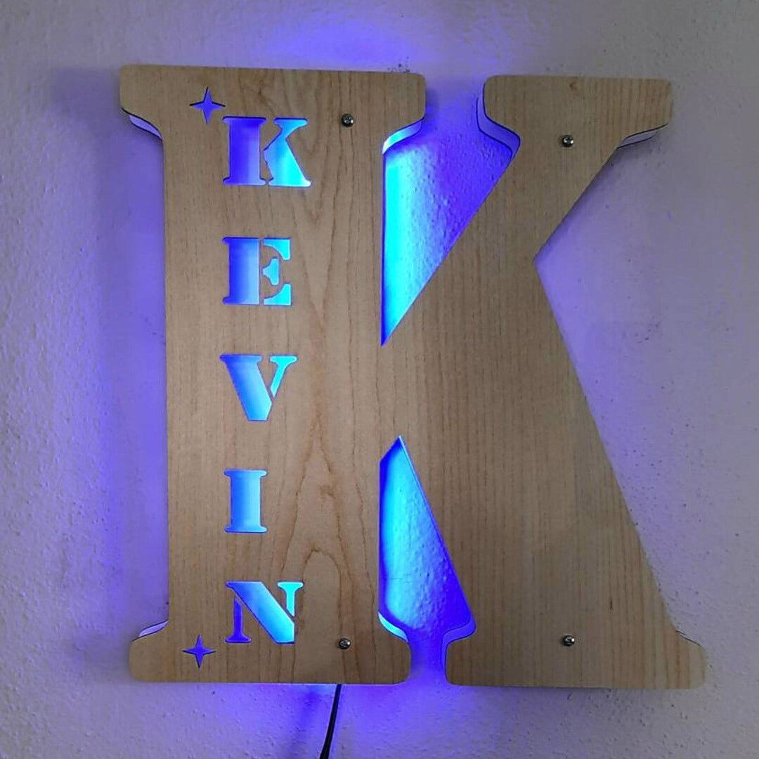 Custom Initial Letter Wooden Night Light