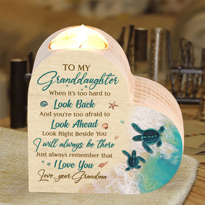 I'll Always Be There, Right Beside You - Family Personalized Custom Heart Shaped Candle Holder - Gift For Daughter From Mom, Gift For Granddaughter From Grandma