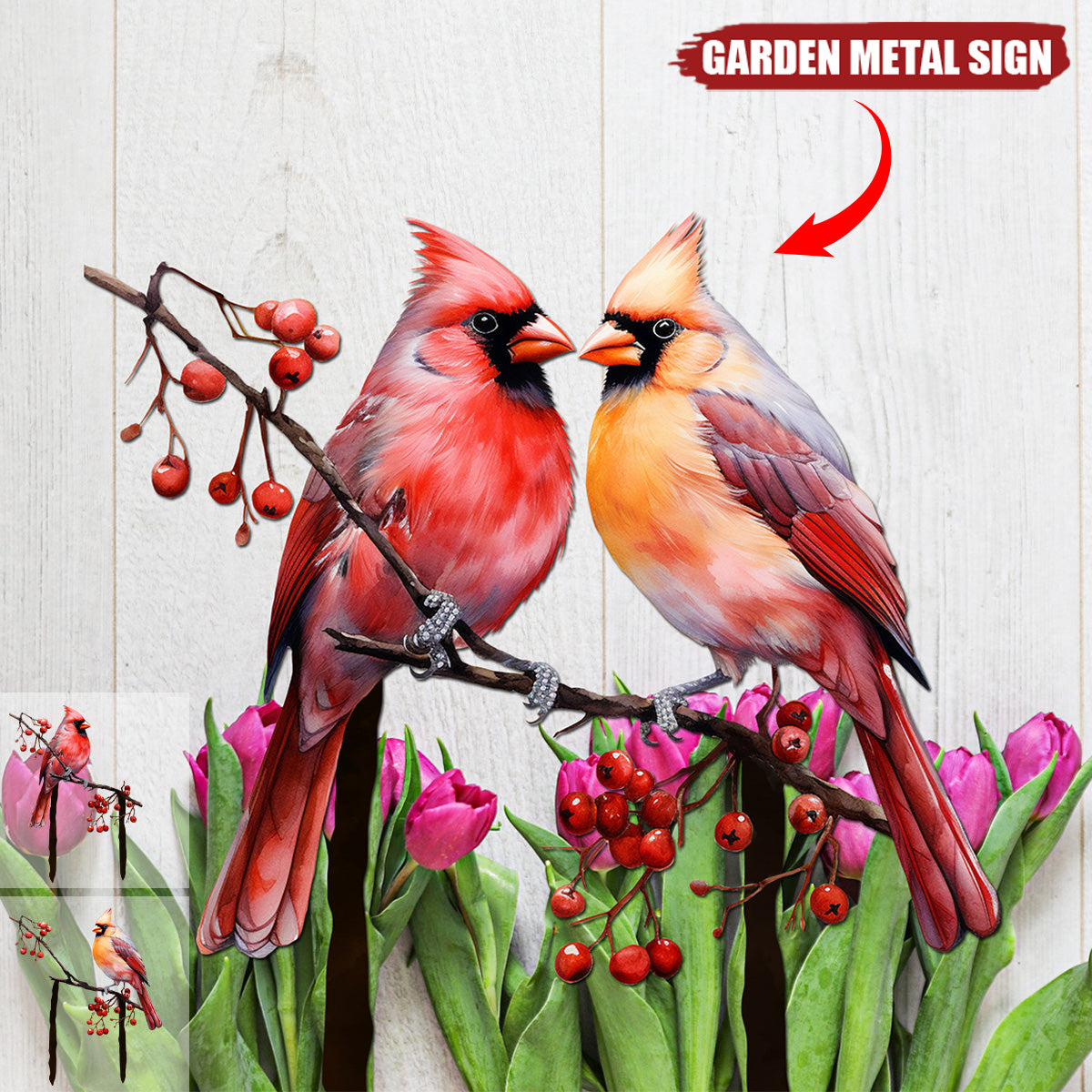 Cardinals Garden Metal Sign with Stake - Memorial Gift