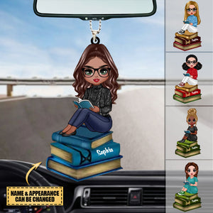 Reading Girls Sitting On Books Personalized Car Hanging Ornament