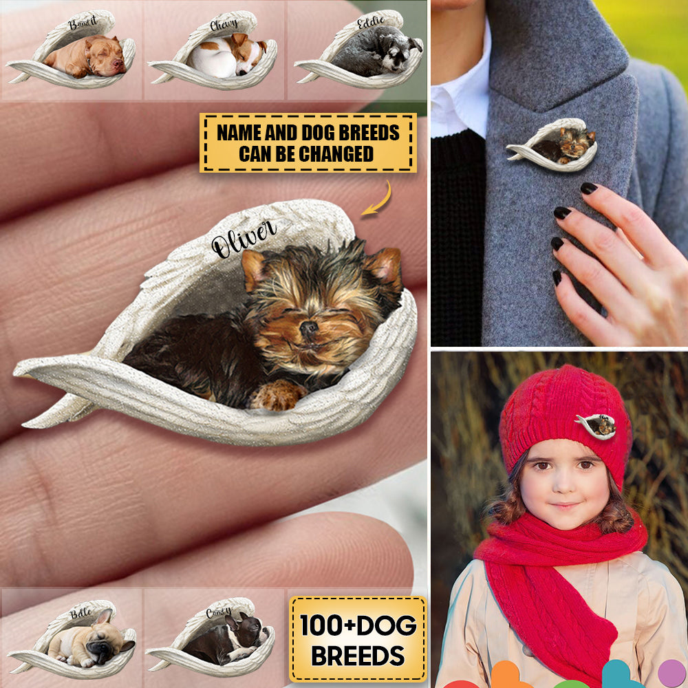 Personalized Dog Sleeping Angel Stainless Brooch Pin-Gift Idea For Dog Mom&Dad