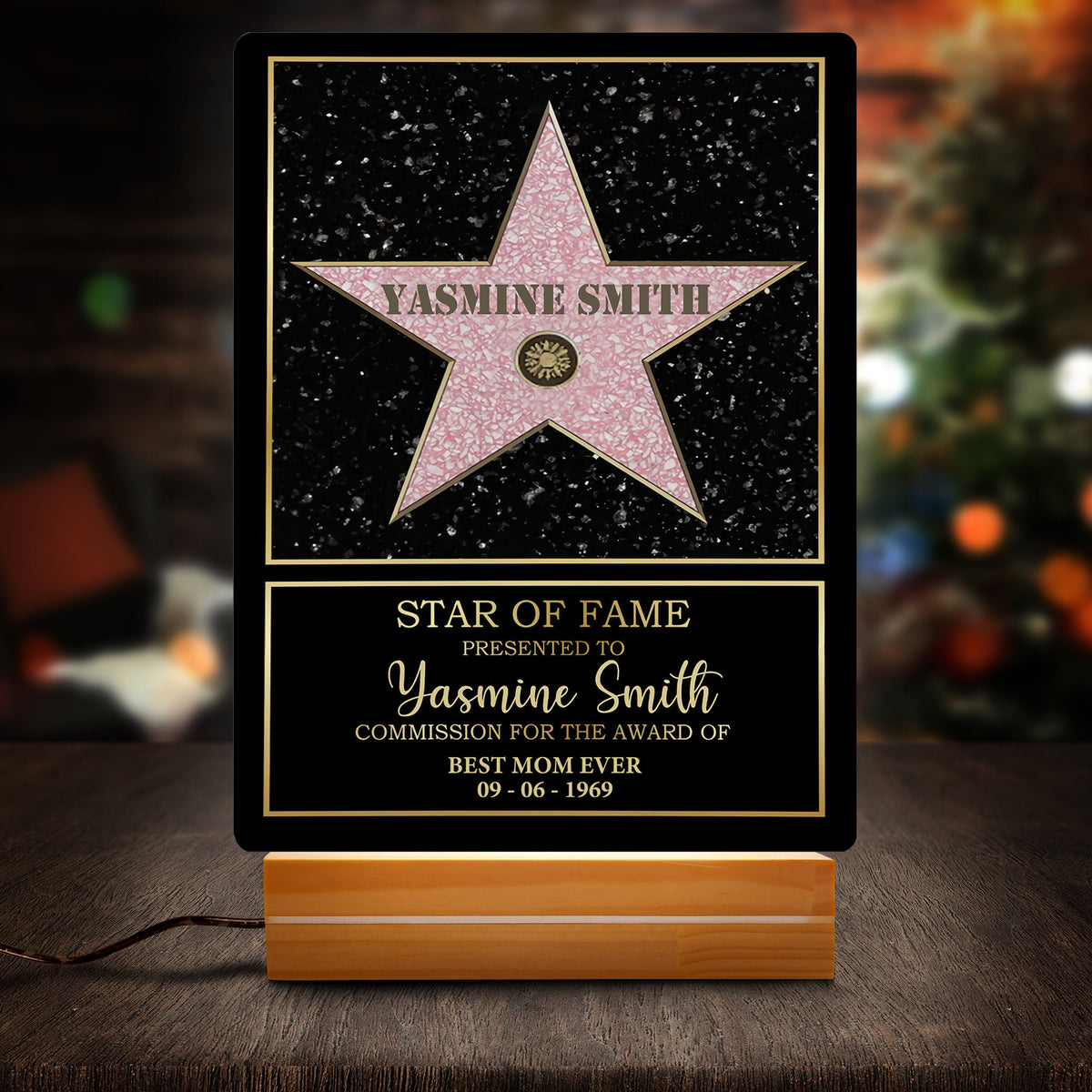 Star Of Fame Custom Acrylic Plaque LED Lamp Night Light Gift For Family