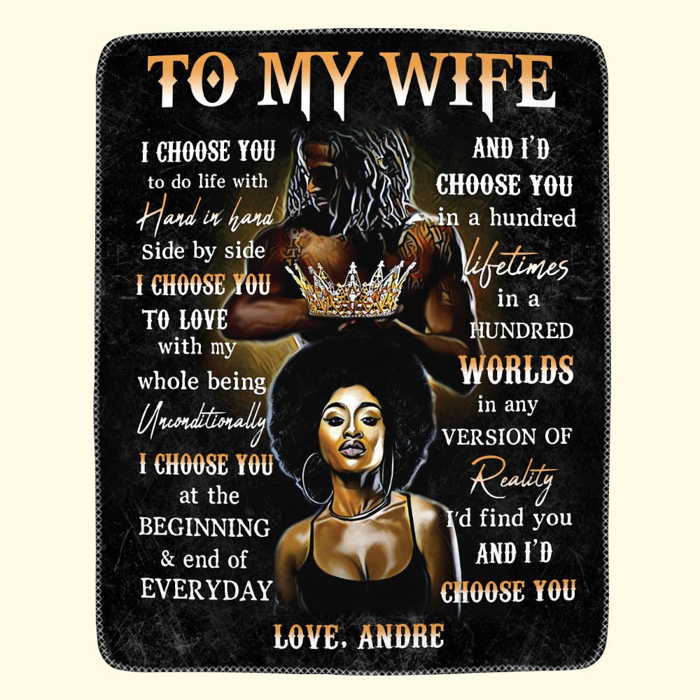 Custom Blanket Gift For Wife - Personalized Gifts For Wife - I Choose You To Do Life With Hand In Hand Black Couple Blanket