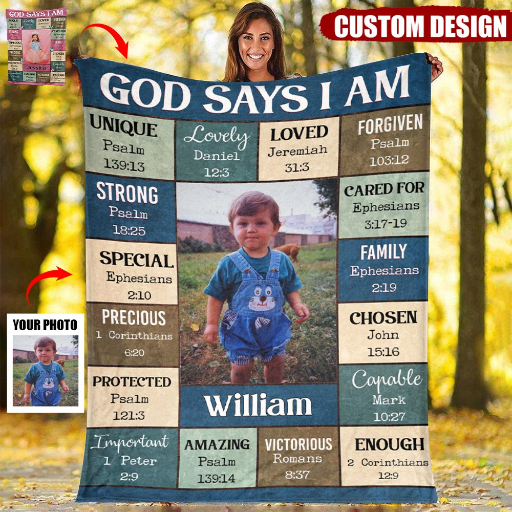 God Says I Am - Personalized Photo Blanket