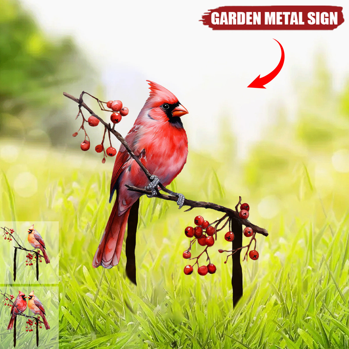 Cardinals Garden Metal Sign with Stake - Memorial Gift
