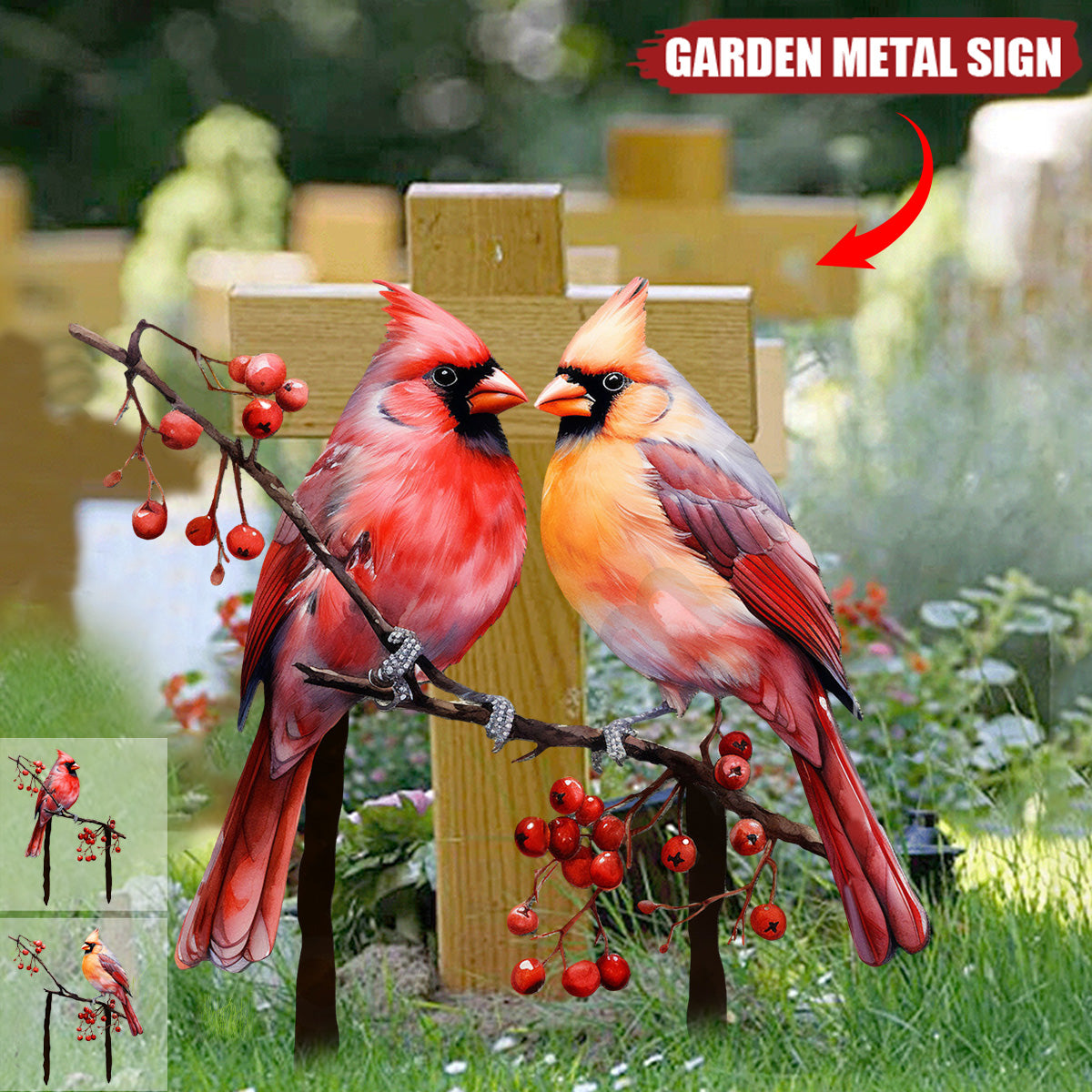 Cardinals Garden Metal Sign with Stake - Memorial Gift