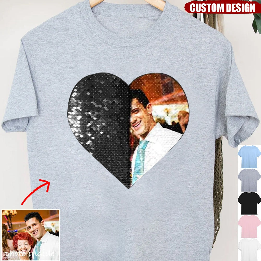 Custom Flip Sequin Shirt (Heart) Custom Photo Shirt