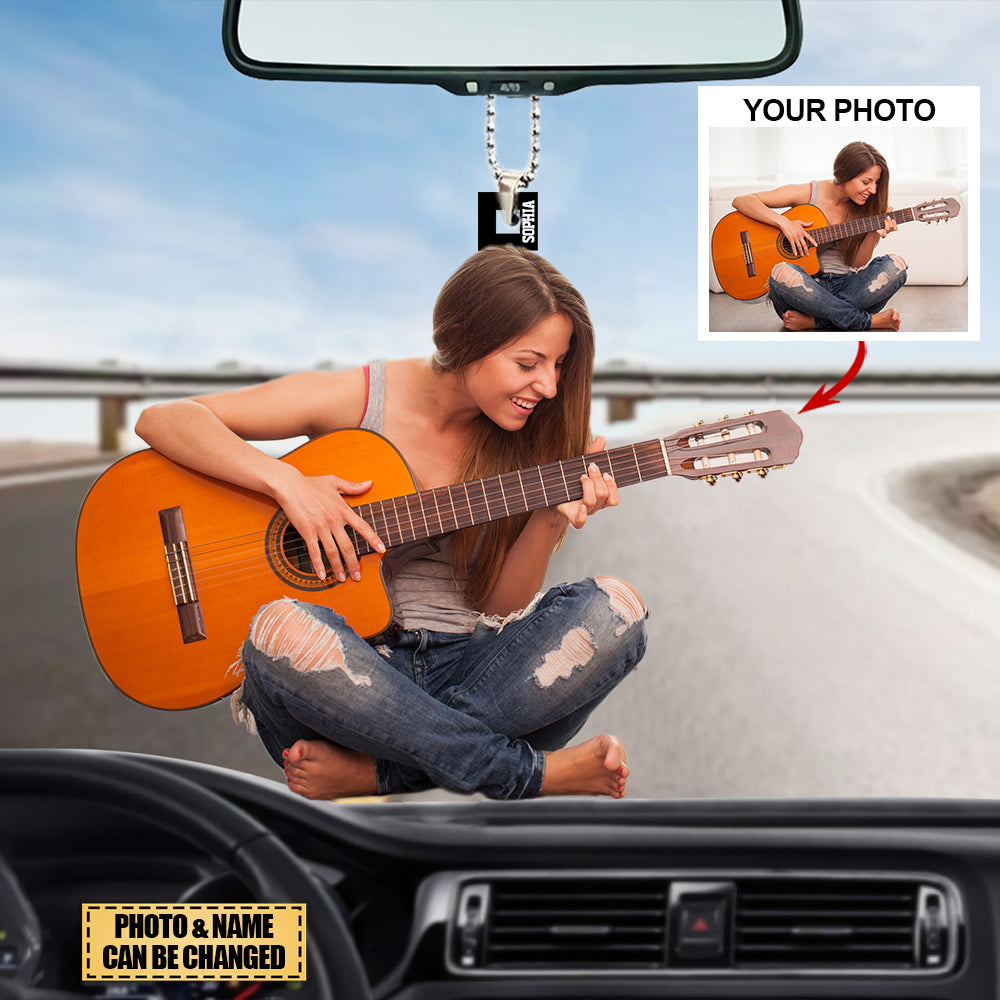 Personalized Acrylic Car Hanging Ornament - Gift For Guitarist /Guitar Lover- Custom Your Photo