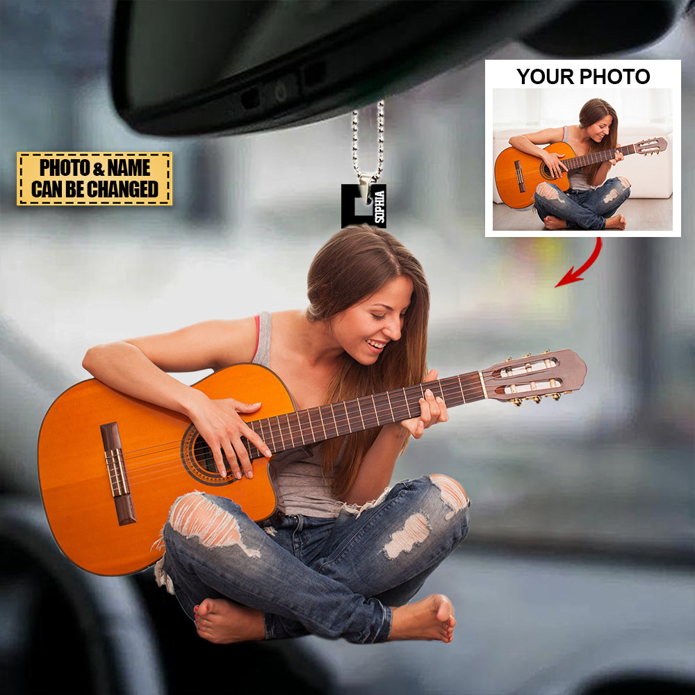 Personalized Acrylic Car Hanging Ornament - Gift For Guitarist /Guitar Lover- Custom Your Photo