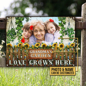 Custom Photo Garden Grandmother Grandchildren Sunflowers Custom Classic Metal Signs