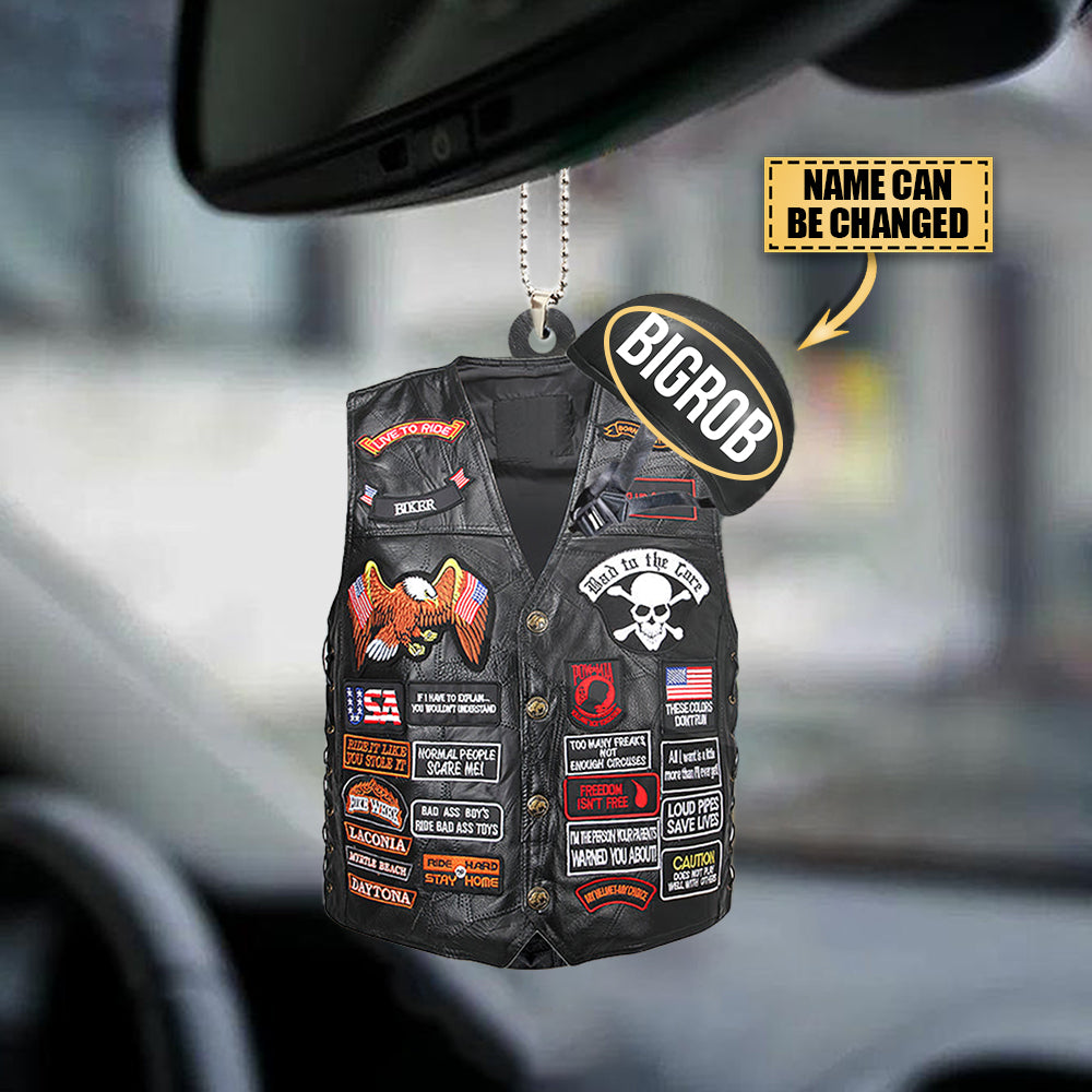 PERSONALIZED BIKER VEST ACRYLIC  Car Hanging Ornament - GIFT FOR BIKE LOVER