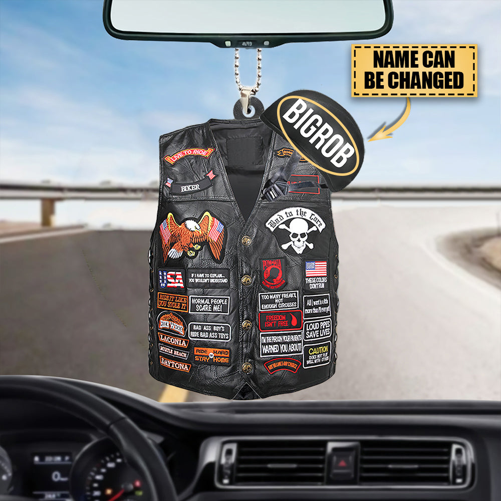 PERSONALIZED BIKER VEST ACRYLIC  Car Hanging Ornament - GIFT FOR BIKE LOVER
