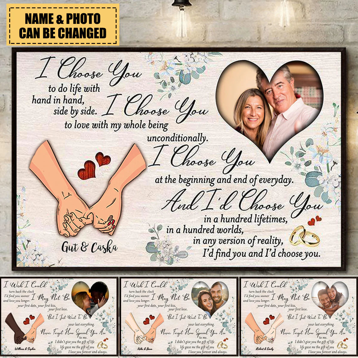 Hand In Hand I Choose You Personalized Canvas Poster, Upload Photo Gift For Couple