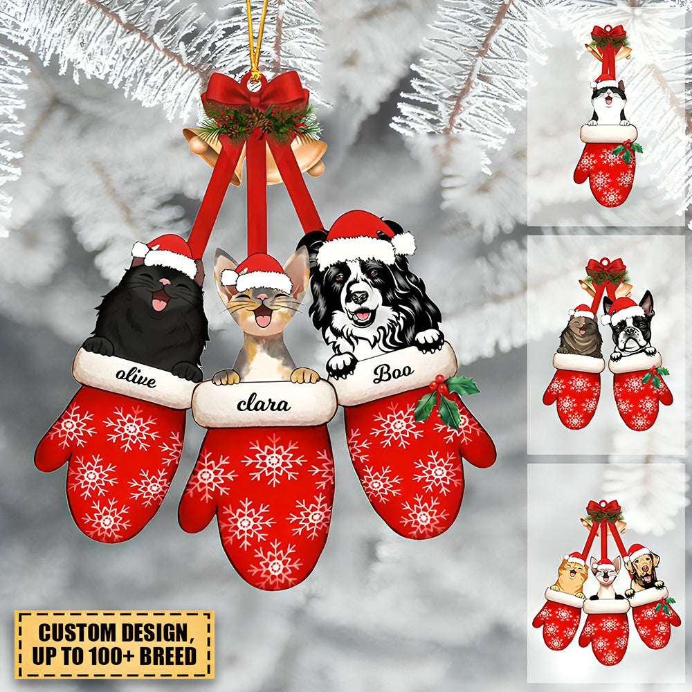 Christmas Dogs Laying On Hands In Gloves Personalized Acrylic Ornament